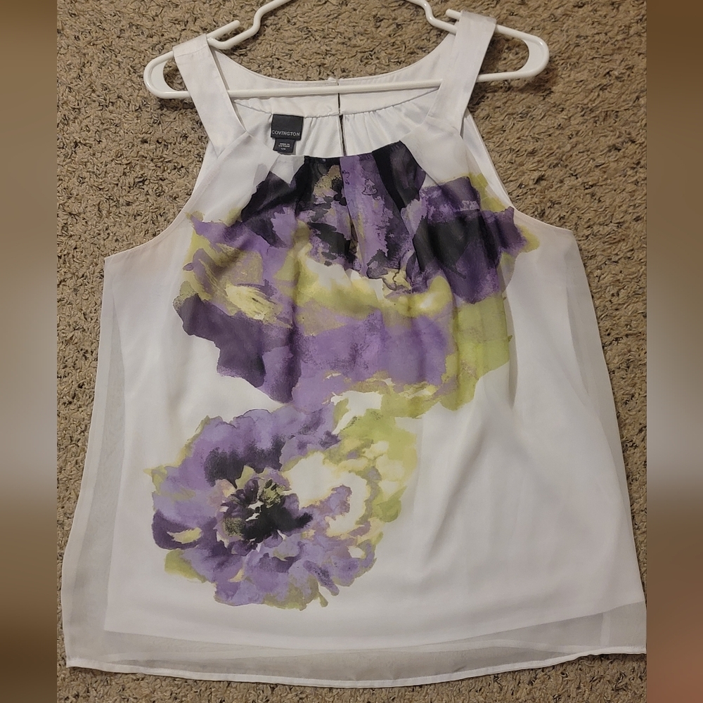 Covington Sleeveless Blouse Women’s Size Large White Floral Print Top